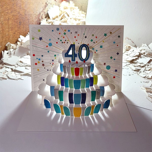Carte pop-up 40e anniversaire, carte 40e anniversaire, carte 40 ans, carte pour elle, carte pour lui - fabriquée au Royaume-Uni (P040)