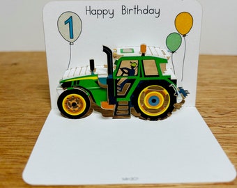 Happy Birthday Tractor card, Ages 1,2,3,4,5,6,7,8,9,10 Tractor Lover Card, Farmer card, Mini Pop Up Card, Tractor Birthday Card