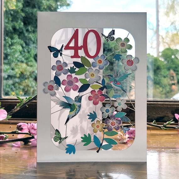40th Hummingbird Card - Age 40th Birthday Card, 40 age birthday card, Card for her, Card for him - Made in the UK (GF-040)
