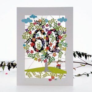 60th Birthday Tree Card, Age 60th Birthday Card, 60 age birthday card, Card for her, Card for him - Made in the UK (PM-160)
