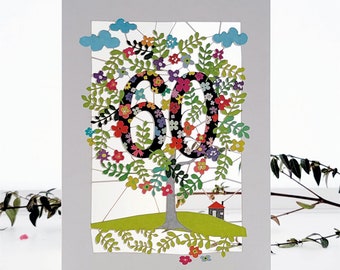 60th Birthday Tree Card, Age 60th Birthday Card, 60 age birthday card, Card for her, Card for him - Made in the UK (PM-160)