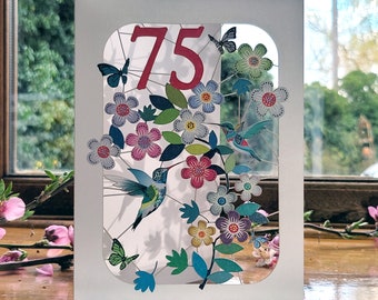 Tarjeta de colibrí de 75 cumpleaños - Tarjeta de cumpleaños de 75 años, tarjeta de cumpleaños de 75 años, Tarjeta para ella, Tarjeta para él - Hecho en el Reino Unido (GF075)