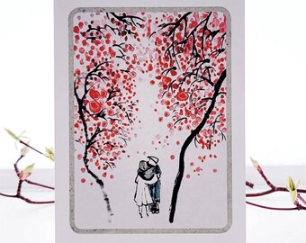 Unique Valentines Card, Lover card, Couple Under Blossom Card, Valentines Cards, Valentine Card, Card for her, Card for him (D-009)