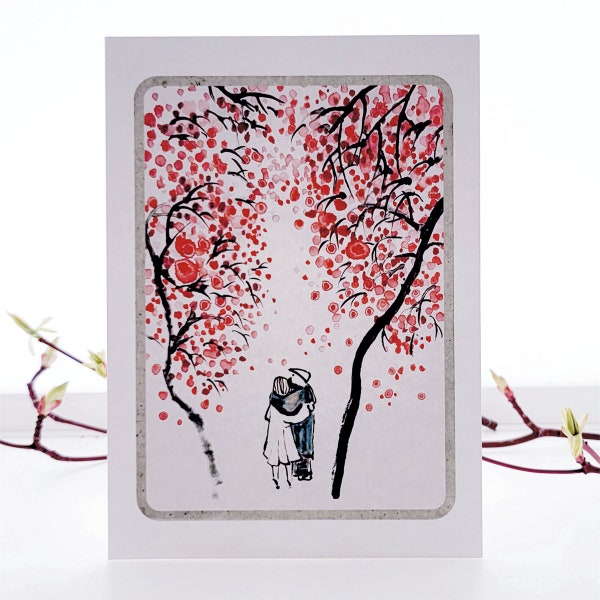 Unique Valentines Card, Lover card, Couple Under Blossom Card, Valentines Cards, Valentine Card, Card for her, Card for him (D-009)