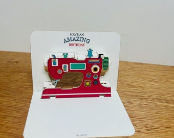 Mini Happy Birthday Sewing Machine card, Sewing Birthday, Pop up Card, Happy Birthday Card, Card for Her, Card for him - Made in the UK