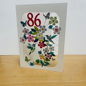 86th Birthday Hummingbird Card - Age 86th Birthday Card, 86 age birthday card, Card for her, Card for him - Made in the UK (GF-086)