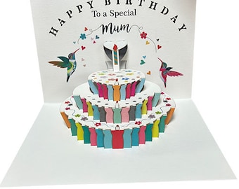 Mum, Mom, Mummy Birthday Pop Up Card, Birthday Card, Happy Birthday card, Card for Her, Card for Mum, Hummingbird Card- Made in the UK