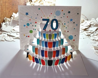 70th Birthday Pop Up Card, Age 70th Birthday Card, 70 age card, Card for her, Card for him - Made in the UK (P070)