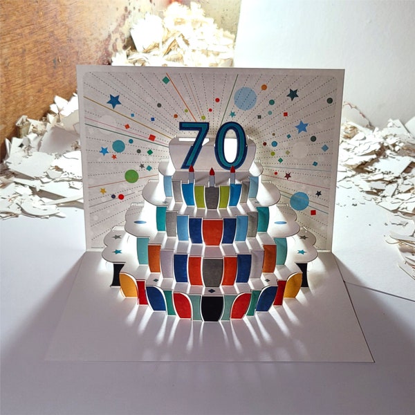 Pop Up Karte zum 70.Geburtstag, 70er Geburtstagskarte, Karte für Sie, Karte für Ihn - Made in UK (P070)