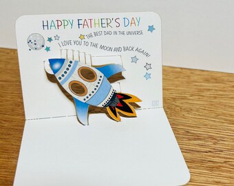 Fathers Day Rocket Card, Rocket, Rocket Fathers Day Card, Mini pop up card, Love you to the moon and back, Card for Dad, Best Dad Card