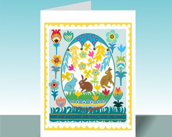 Paaskaart, Happy Easter Card, Paaskaarten, Konijnkaart, Paashaas, Kaart voor haar, Kaart voor hem - Gemaakt in het Verenigd Koninkrijk (P001)