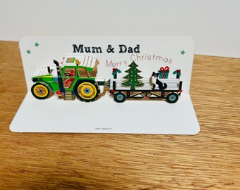 Mini Mum & Dad Christmas Tractor card, Merry Christmas Card, Christmas Tractor Card, Mum and Dad Christmas Card, Xmas Card, Mini pop up card