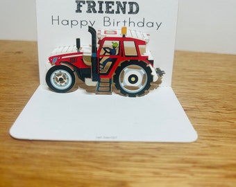 Friend Birthday Tractor card, Card for my Friend, Tractor Lover Card, Farmer card, Mini Pop Up Card, Special Friend Card,Tractor Friend Card