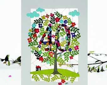 40th Birthday Tree Card, Age 40th Birthday Card, 40 age birthday card, Card for her, Card for him - Made in the UK (PM-140)