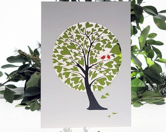 Unique Valentines Card, Green Hearts Tree, Valentine day card, Hearts Card, Love Card,  Valentines Cards, Card for her, Card for him,(PM740)