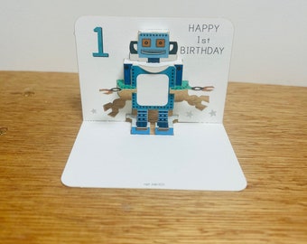 Mini Boy Robot Happy Birthday Card Ages,1,2,3,4,5,6,7,8,9,10, Mini pop up card, Robot card, Boy robot card, Happy Birthday Robot Card
