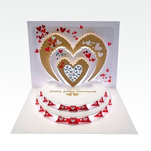 Gold Wedding Anniversary,  50th Gold Anniversary Card, Golden Anniversary, Pop Up Card,  Card for her, Card for him - Made in the UK /POP197