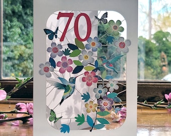 Carte colibri du 70e anniversaire - Carte d’anniversaire du 70e âge, carte d’anniversaire de 70 ans, Carte pour elle, Carte pour lui - Fabriquée au Royaume-Uni (GF070)