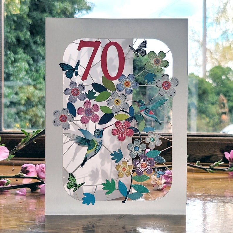 70th Birthday Hummingbird Card Age 70th Birthday Card, 70 age birthday card, Card for her, Card for him Made in the UK GF070 zdjęcie 1