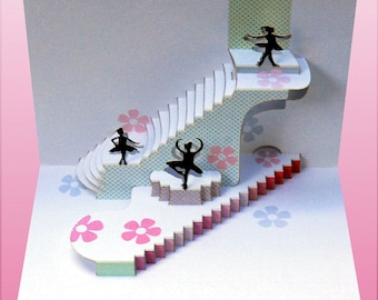 Little Ballerinas Card  - Blank - Pop Up Card, Ballet Card, Card for girl, Card for Her - Made in the UK (POP-084)
