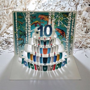 10th Birthday - Dinosaurs - &#39;&#39;Happy Birthday&#39;&#39; Card - Pop Up Card - Age 10 Card, Card for boy - Made in the UK (P-310)