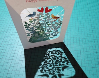 Unique Love Birds Anniversary Card - ''Happy Anniversary'' Card, Wedding Anniversary, Anniversary gift, Made in the UK (OS114)