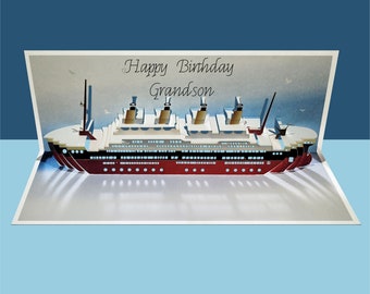 Grandson Titanic Card  - Happy Birthday - Titanic Ship - Birthday Grandson - Pop Up Card, Card for him,  Made in the UK (POPGSON-077)