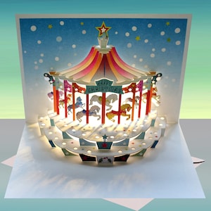 Christmas Card, Carousel Card, Unique Christmas Card, &quot;Happy Christmas&quot;,  Pop Up Card,  Card for her, Card for him - Made in the UK, POP97