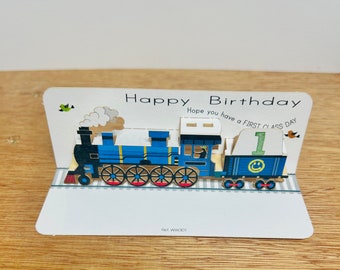 Mini Pop Up Happy Birthday Train card ages 1,2,3,4,5,6,7,8,9,10, Blue Train, Happy Birthday Card, Card for her, Card for him