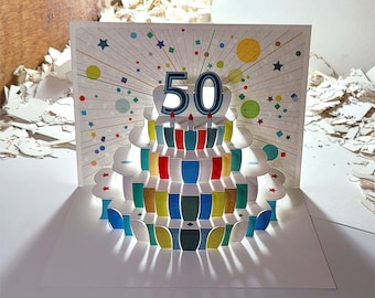 50th Birthday Pop Up Card, Age 50th Birthday Card, 50 age card, Card for her, Card for him - Made in the UK (P050)