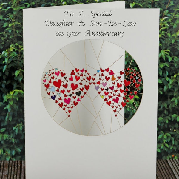 Carte d'anniversaire pour fille et beau-fils, anniversaire de mariage, cadeau d'anniversaire, cœurs d'amour, fabriquée au Royaume-Uni (K08-Daughter Son)