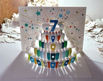 7th Birthday Pop Up Card, Age 7th Birthday Card,  Age 7 Card, Card for her, Card for him - Made in the UK (P007)