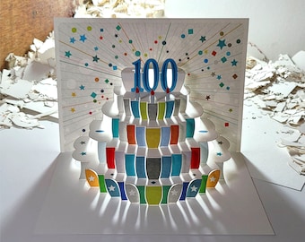 Age 100,101,102,103,104,105,106,107,108th Birthday Pop Up Card, Unique birthday cards, Card for her, Card for him - Made in the UK