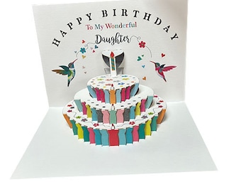Daughter Birthday Pop Up Card,  Birthday Card, Happy Birthday card, Card for Her, Daughter Birthday Card, Hummingbird Card- Made in the UK