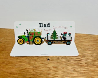 Mini Christmas Tractor card, Dad, Son, Uncle, Merry Christmas Card, Christmas Tractor Card, Christmas Tree, Card for him, Mini pop up card