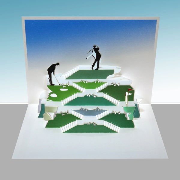 Men Playing Golf - Blank - Pop Up Card, Card for him - Made in the UK (POP-082)