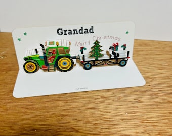 Mini Christmas Tractor card, Grandad, Grandpa, Merry Christmas Card, Christmas Tractor Card, Christmas Tree, Card for him, Mini pop up card