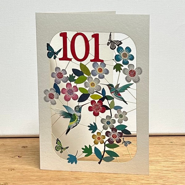 101st Birthday Hummingbird Card - Age 101st Birthday Card, 101 age birthday card, Card for her, Card for him - Made in the UK (GF-101)