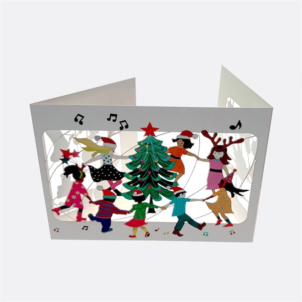 Christmas Card, Dancing -  3 fold unique Christmas card, 3D Cards, Xmas Pop Up Card,  Card for her, Card for him - Made in the UK - 3X006