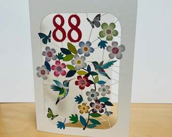 88e verjaardag kolibrie kaart - leeftijd 88e verjaardagskaart, 88 leeftijd verjaardagskaart, kaart voor haar, kaart voor hem - Made in the UK (GF-088)