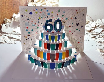 60th Birthday Pop Up Card, Age 60th Birthday Card, 60 age card, Card for her, Card for him - Made in the UK (P060)