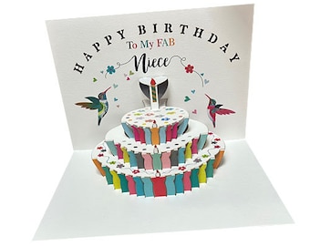 Niece Birthday Pop Up Card,  Birthday Card, Happy Birthday card, Card for Her, Niece Birthday Card, Hummingbird Card- Made in the UK