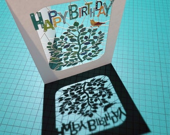 Unique Bird in Tree Card, ''Happy Birthday'' Card, Birthday Card, Card for him, Card for her, - Made in the UK (OS112)