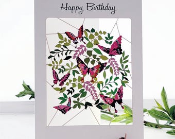 Butterfly Birthday Card, Happy Birthday card, Butterfly Birthday, Pretty Butterflies, Card for Her, Made in the UK (PM899)