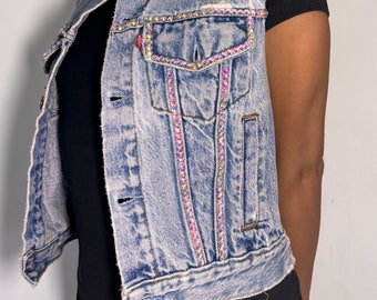 Vintage Levi's jacket | custom vintage blue levi's vest | handmade with crystal AB rhinestones