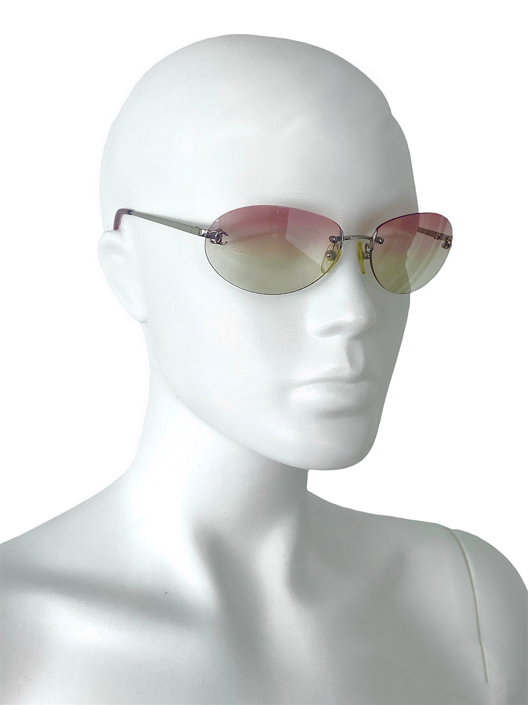 Vintage Rimless Chanel Sunglasses Y2K Pink Gradient 