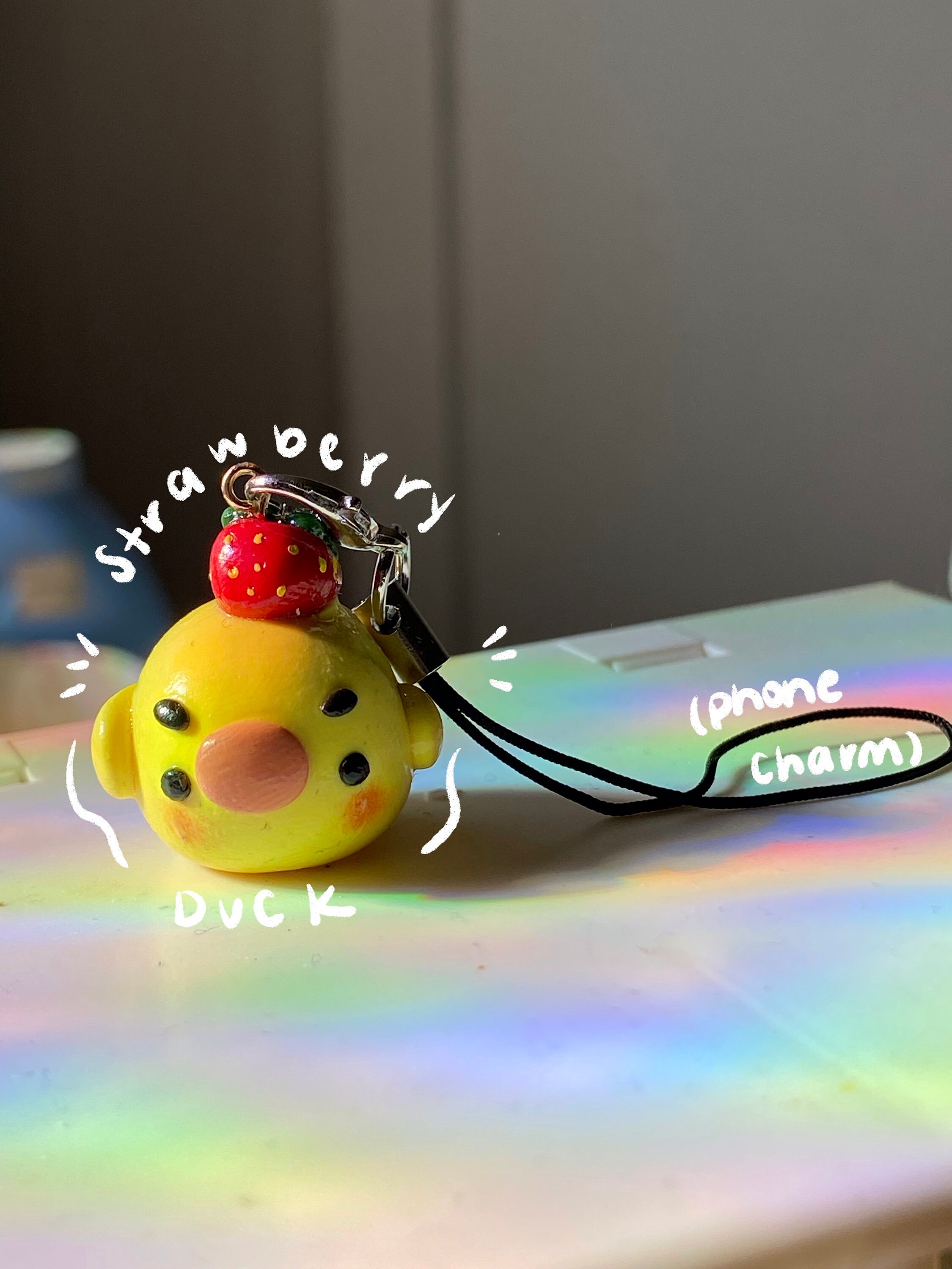 Strawberry Duck Phone Charm/kawaii Key Chain/cute Duck Art