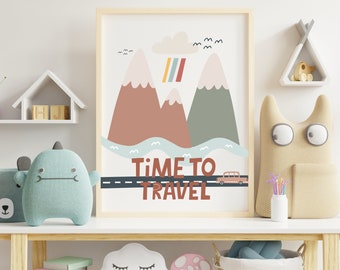 Decoración de vivero de viajes, impresión Time to Travel Mountain, DESCARGA DIGITAL