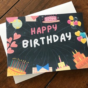 Cartão de feliz aniversário azul escuro