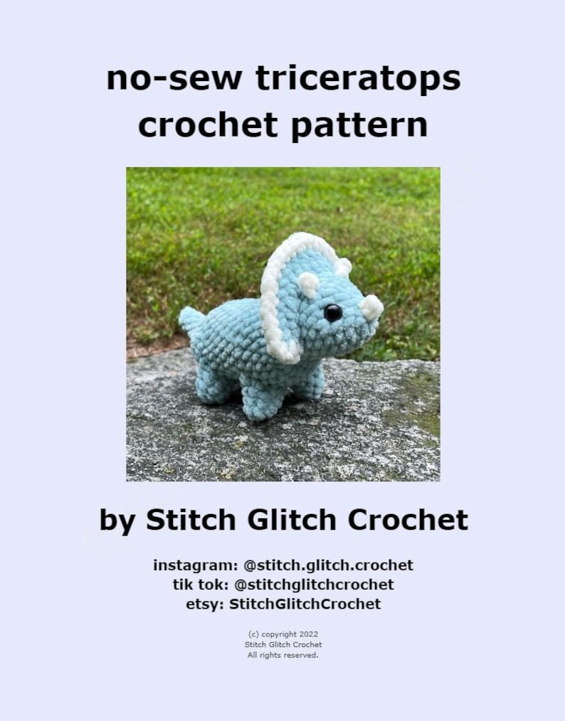 No-Sew Triceratops Crochet Amigurumi PDF Pattern image 2